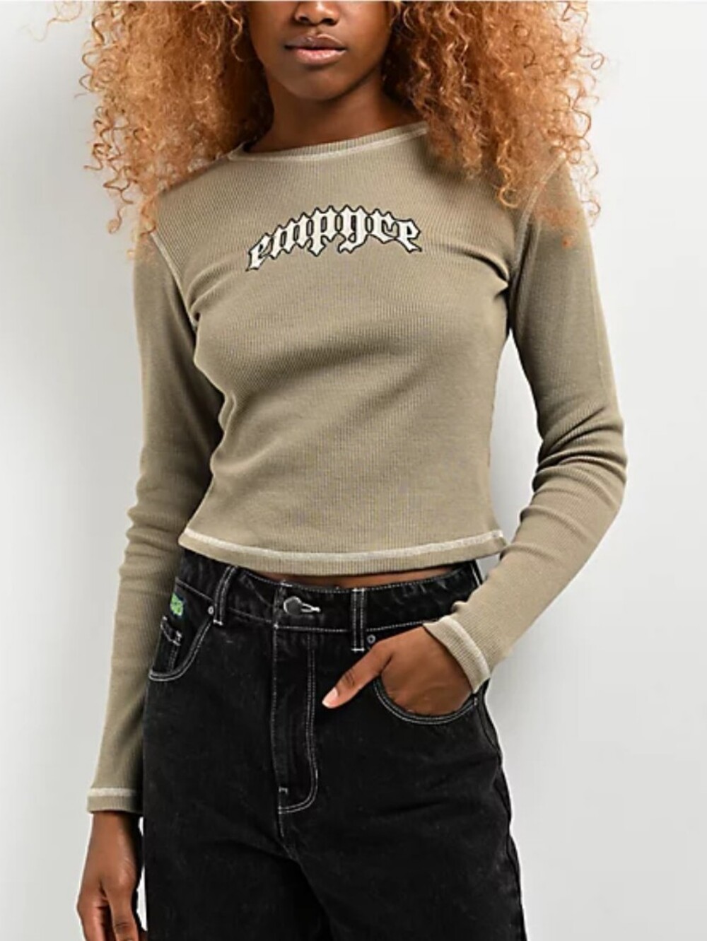 Empyre Thelma Mermaid Y2K Khaki Thermal Long Sleeve Women Stitchd Crop T-shirt M